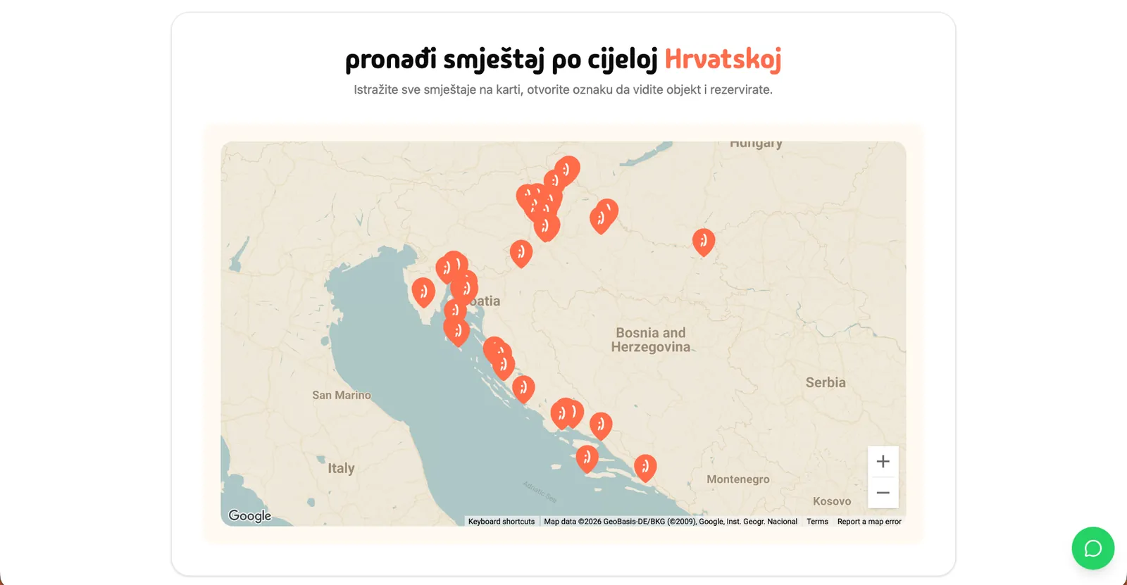 Livvi karta sa smještajima diljem Hrvatske