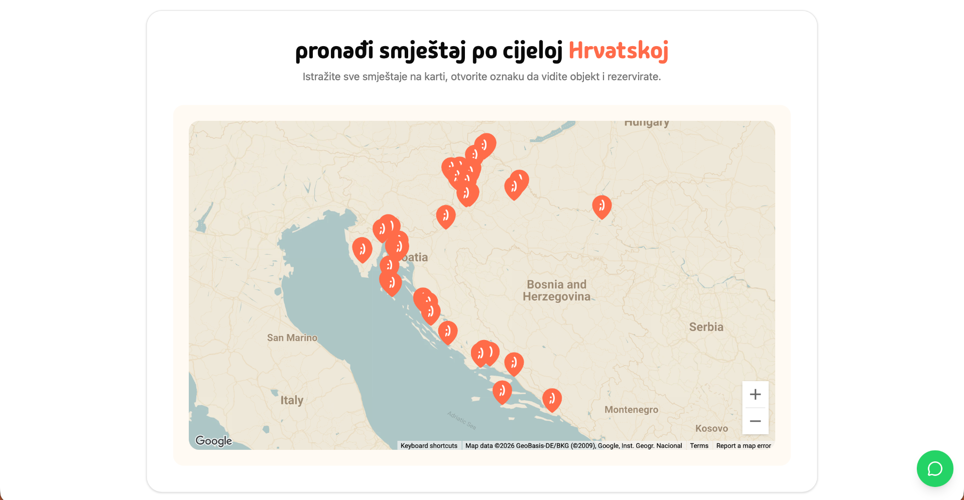 Livvi karta sa smještajima diljem Hrvatske