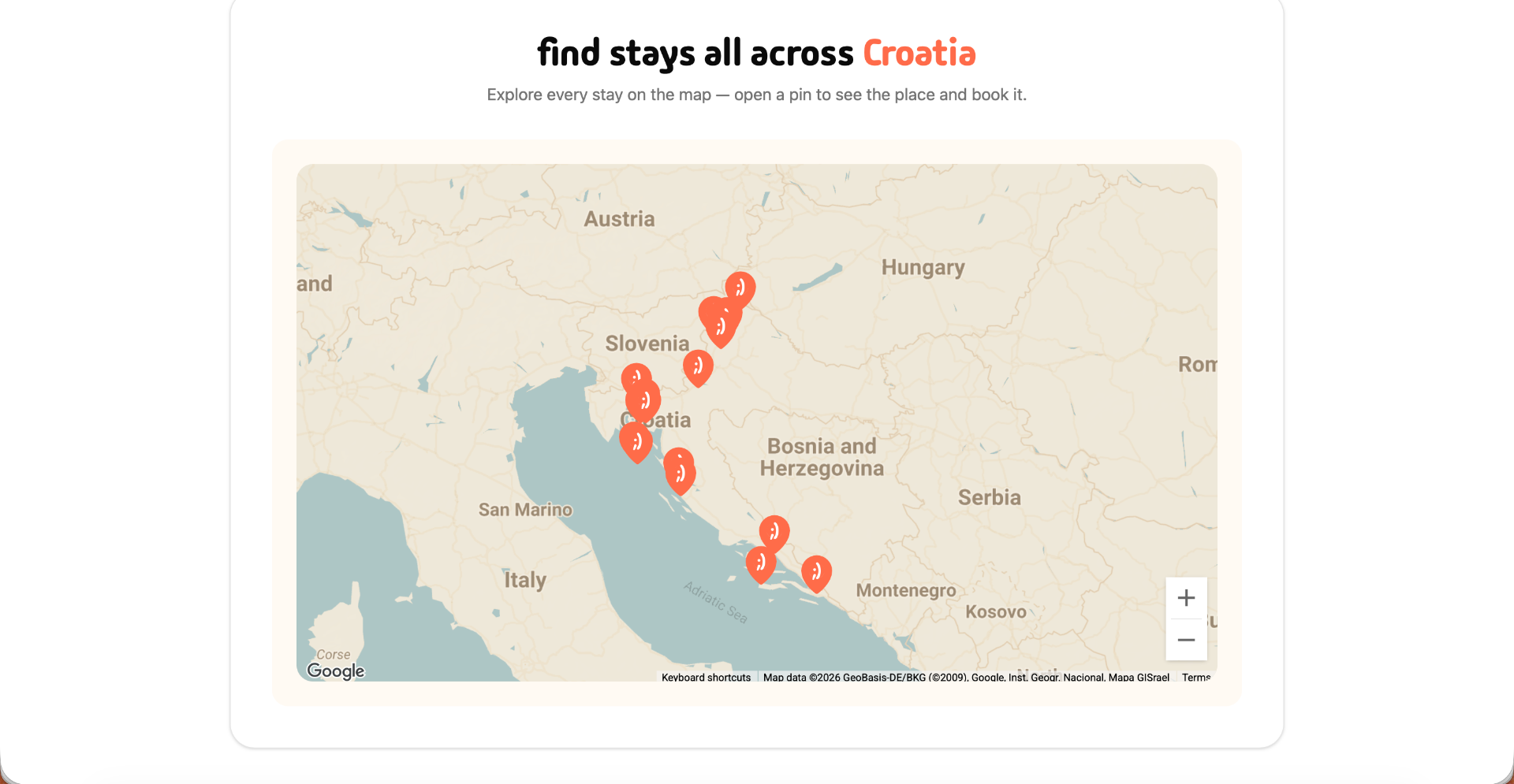 Livvi karta sa smještajima diljem Hrvatske